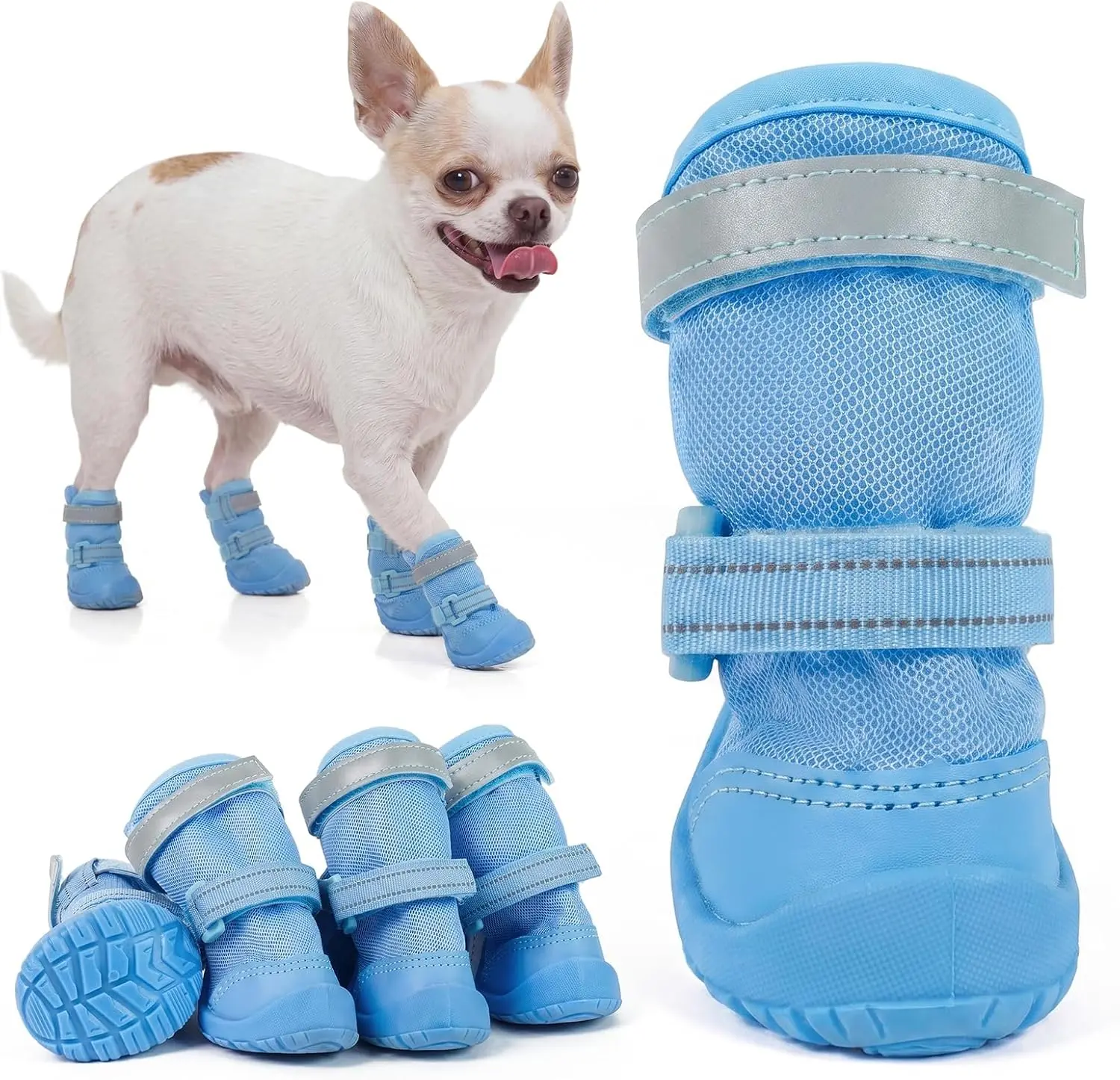 Dog Shoes, Non-Slip Dog Booties for hot Pavement, 4Pcs Pink 4# Waterproof TPE Sole, Breathable Dog Boots with Reflective Straps, Idear for Hardfloors, Outdoor, Small Medium Paw Protectors