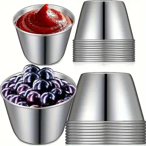 2pcs Stainless Steel Sauce Cup Dipping Saucer, Ramekins Saucers, Small Sauce Cups, Appetizer Plate Dipping Sauce Cup, Commercial Grade Individual Round Condiment Cups, Tableware, Stainless Steel Bowls