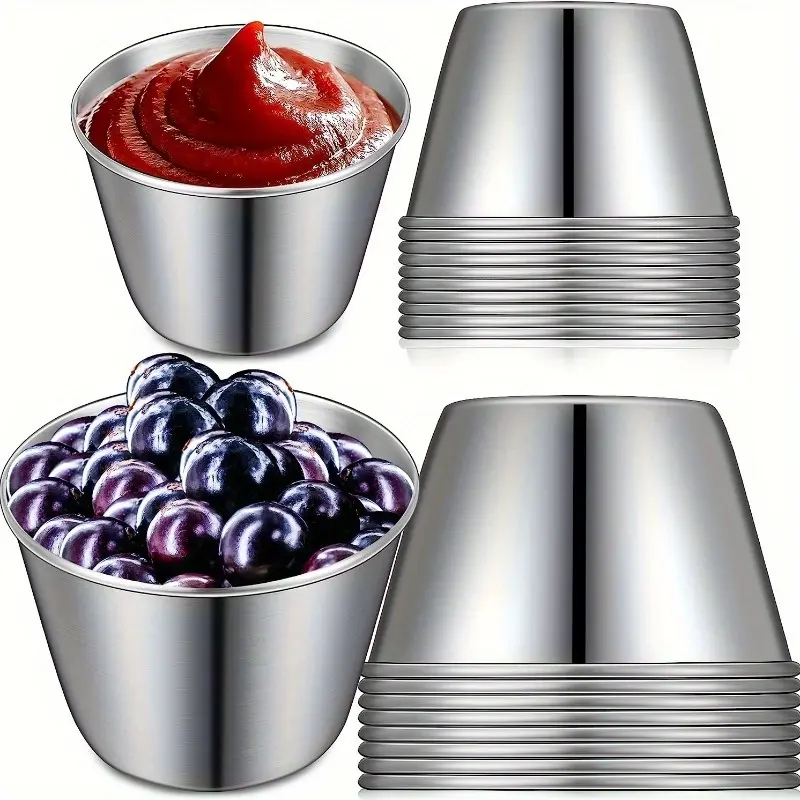 2pcs Stainless Steel Sauce Cup Dipping Saucer, Ramekins Saucers, Small Sauce Cups, Appetizer Plate Dipping Sauce Cup, Commercial Grade Individual Round Condiment Cups, Tableware, Durable Kitchenware, Stainless Steel Bowls
