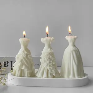 3D Bride Wedding Dress Scented Candle Silicone Mold DIY Handmade Soap Wedding Dress Favor Mold