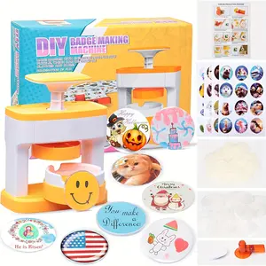 DIY Badge Making Machine for Crafts， 1 Set Manual Badge Press with Cute Cartoon Patterns & Circle Cutter， Make Your Own Button Pins for Party, School & Home Use