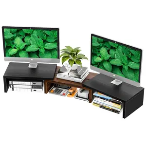 Simple Trending Monitor Stand for Desk Organizer , Adjustable Length and Angle 3 Shelf with Drawer, for Office, Home, Black