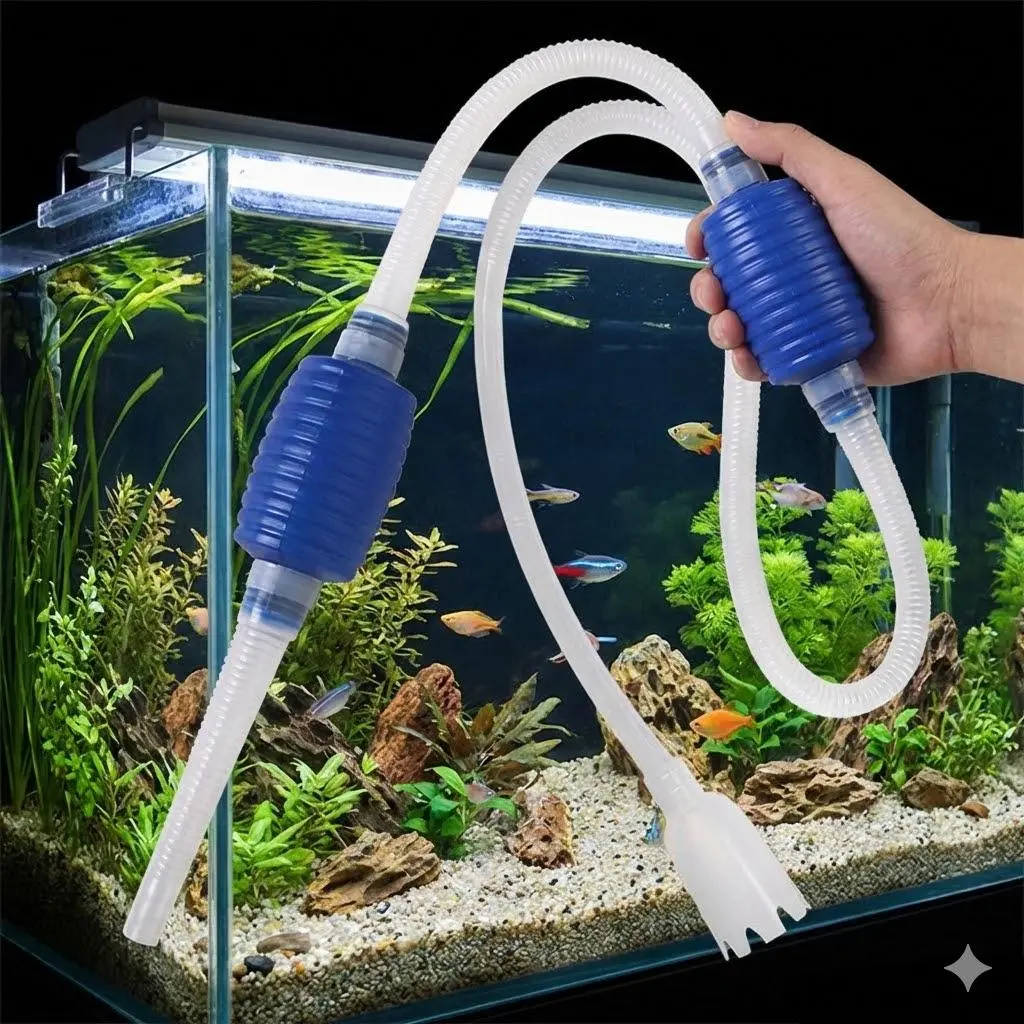Electric Gravel Cleaner for Aquariums: 2-in-1 Siphon Vacuum with Adjustable Flow, Portable Water Pump for Fish Tank Sand Cleaning, Filter & Waste Removal Tool Kit with Extension Hose.