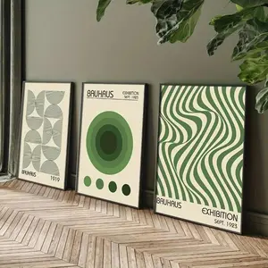 Full Set 3pcs Bauhaus Geometric Wall Art Prints, Minimalist Modern Posters, Mid-Century Artwork for Home Decor, Unframed Canvas Art Set