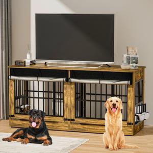 ZZWHOM Premium Solid Wooden Crate - Large Escape-Proof Double Door Kennel for Medium to Giant Breeds, Indoor Pet Crate with Lockable Door, Multiple Sizes