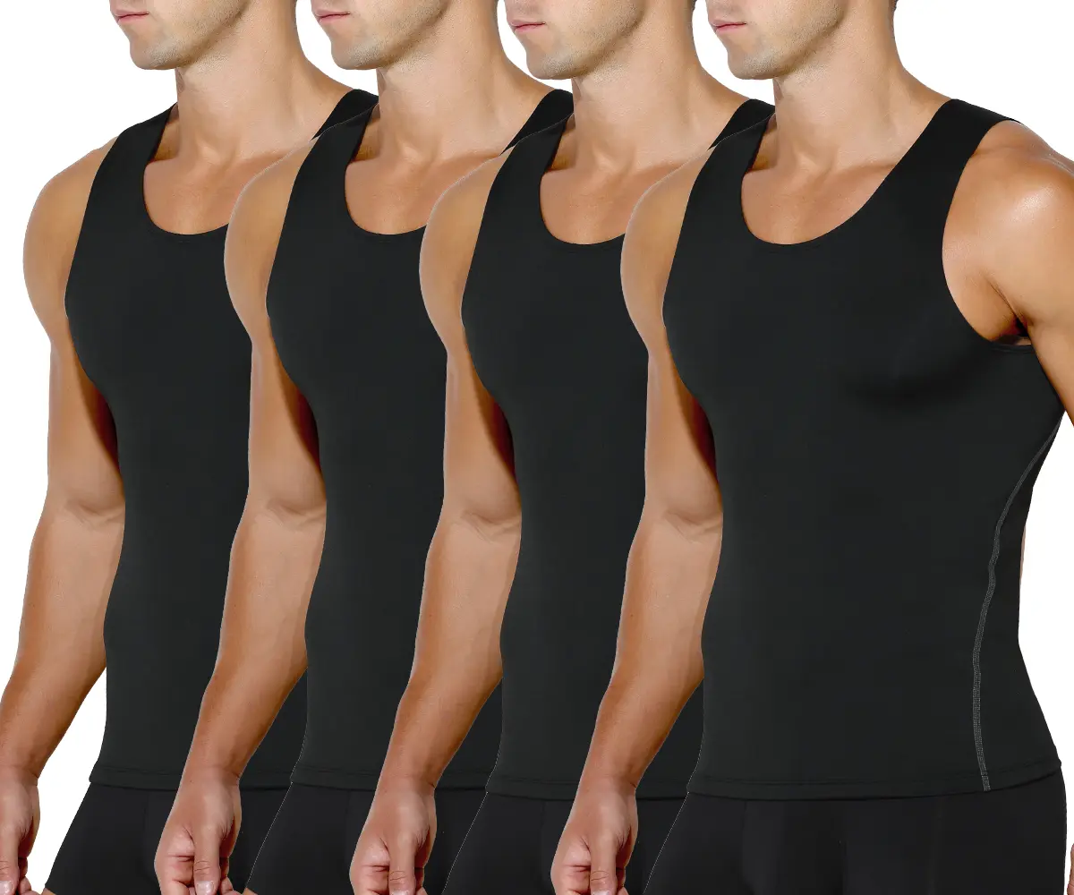 Arjen Kroos Men's Compression Tank Top Shirts 4 Pack Muscle Undershirt Body Shaper High Elastic Breathable Shapewear