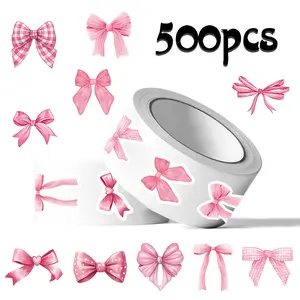 500pcs Exquisite Pink Bow Roll Sticker Series Sealing for Mugs, Laptops, and Suitcases - DIY Decorative Stickers for Birthday Gifts Sticker Packs