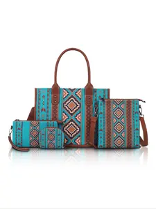 Bohemian Dangle Handbag Set, Large Capacity Vintage Ethnic Style Tote Crossbody Bag, Perfect for Vacation Travel Gift