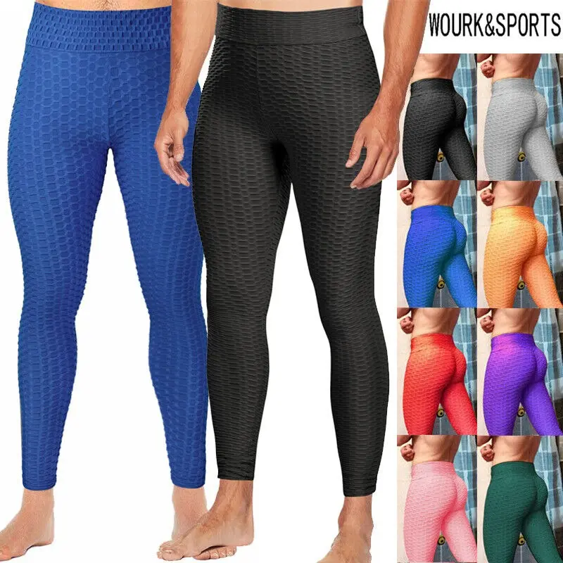 Men's High-Waist Yoga Leggings - High Waist Tummy Control, Elastic Fabric, Compression Garment, Scrunched Booty, Butt Lift, Textured Sports Shapewear for Gym Workouts, High Waist Tummy Control Men's Sports Leggings, Elastic Fabric Men's Sports Leggings