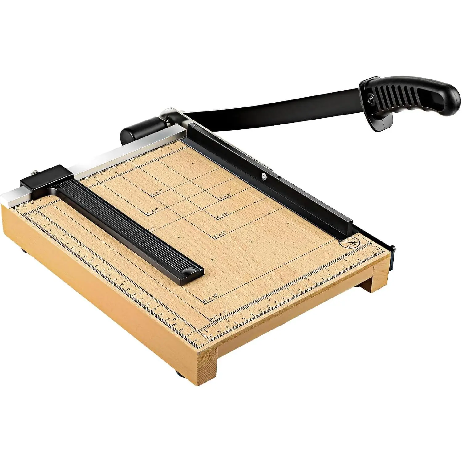 CreGear 12" Heavy-Duty Wood Paper Cutter Trimmer, Cuts 12-16 Sheets, with Wood Base, Dual-Scale Ruler, Adjustable Guide, Safety Guard Rail, Blade Lock for Crafts, Cardstock, DIY Projects