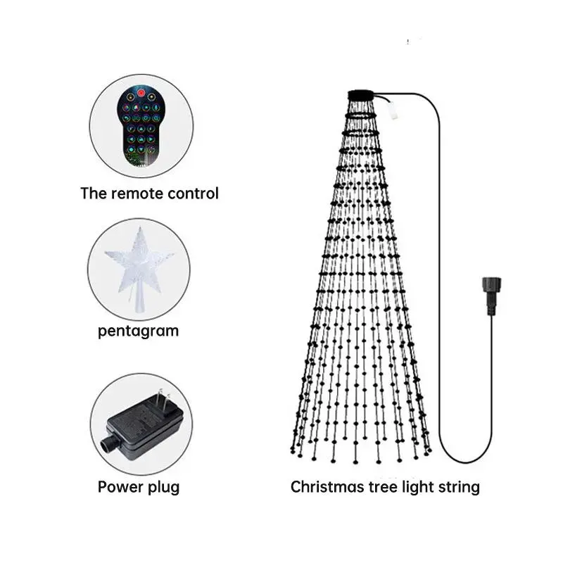 6-ft Waterproof LED Christmas Tree Light String - Bluetooth-Enabled, App-Remote Controlled, Point-Operated, Luminous Holiday Decor with Editable Music Rhythm, Text Functionality for Window, Indoor/Outdoor Use, Remote Control