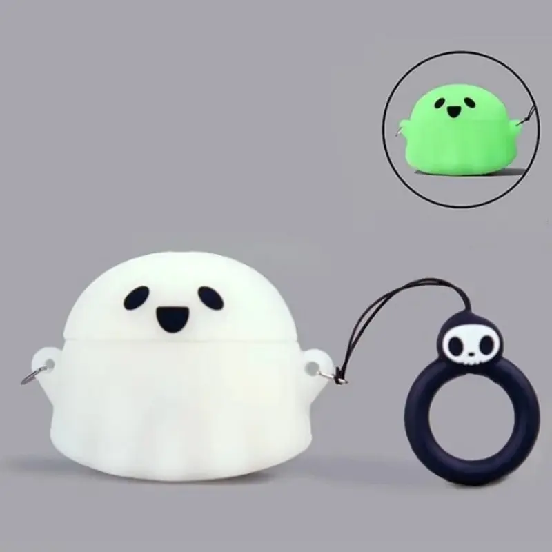 Glow-In-The-Dark Ghost Silicone AirPods Case, Soft Gel Protective