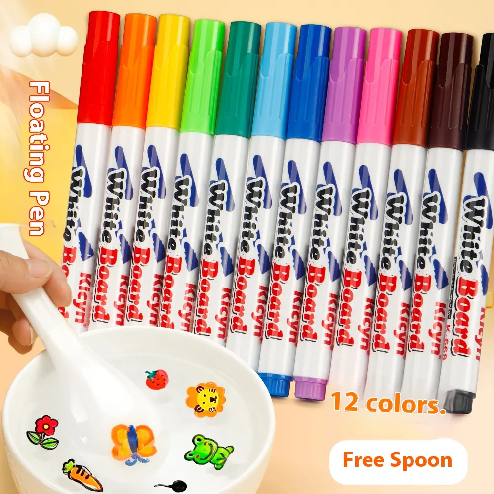 Magic Water Painting Pens for Kids, 8/12 Colors, Floating Ink Drawing Set with Spoons, Tattoos & Markers, Fun Art Supplies Gift