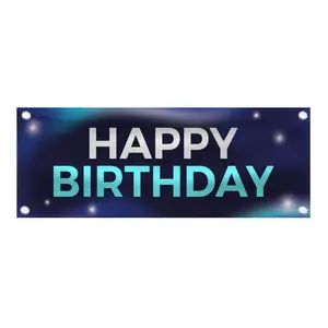 Happy Birthday Banner - Outdoor Indoor Party Decoration, Backdrop Decor, Non-Personalized Birthday Sign - 48"x18" Vinyl Banners - 4 Corner Grommets - BAN0042