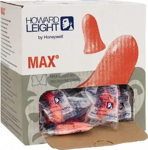 Howard Leight MAX-1 Disposable Uncorded Bell-Contoured Shape Earplugs, 33 dB Noise Reduction, Assorted Colors, 200 Pairs (1 Pack) for Home Improvement Work Safety