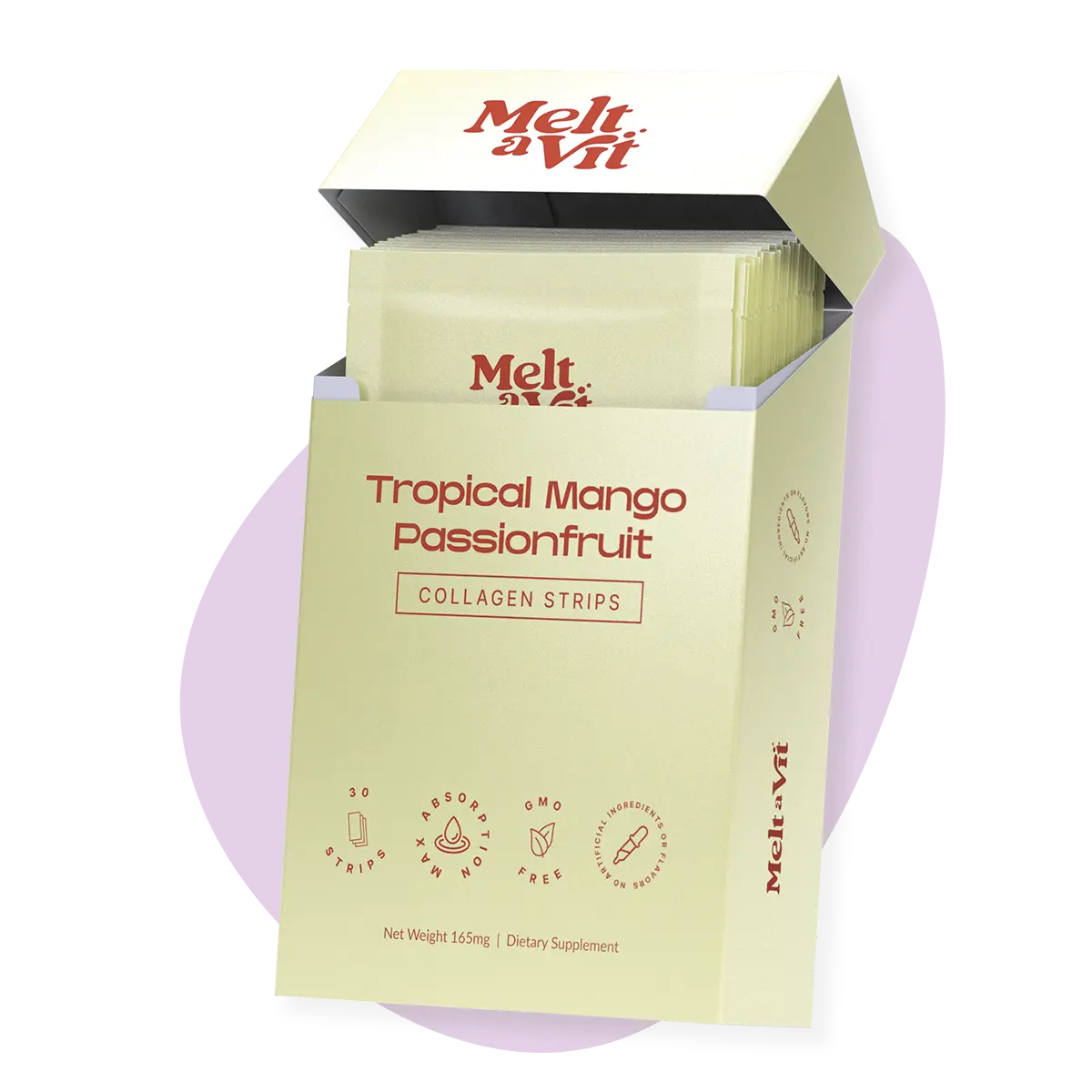 Meltavit Dissolvable Collagen Strips - 100% Daily Nutritional Needs - Tropical Flavor - Fast Absorption - Edible