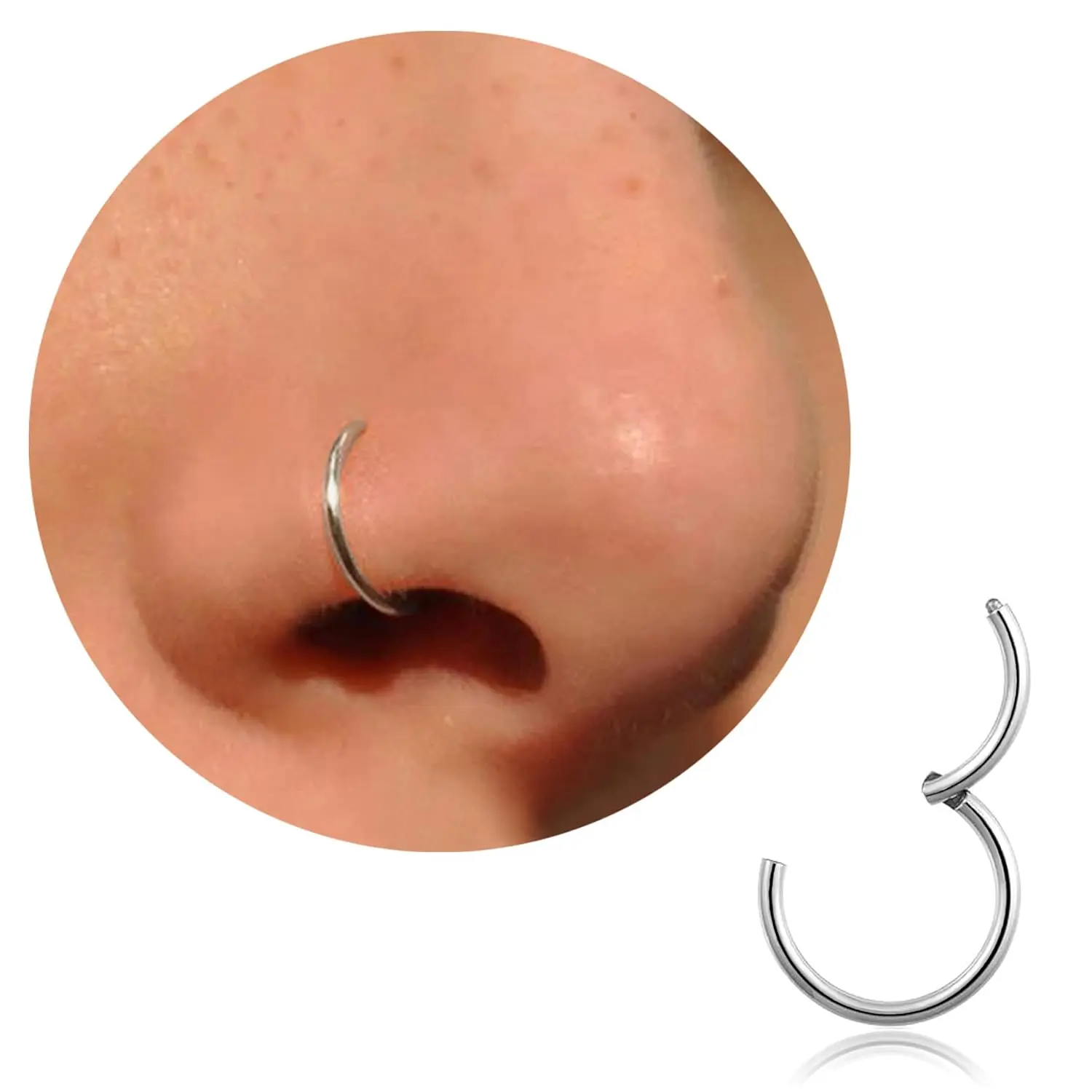 20G 18G 16G Titanium Nose Ring Hoop, Cartilage Hoop Earrings for Women Men   Nose Ring Septum Ring Tragus Conch Helix th Lip Piercing  6mm/7mm/8mm/9mm/10mm (-20g, 8mm)