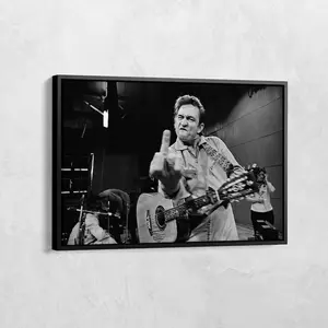 Johnny Cash Middle Finger Poster, Music Fan Collectibles, Vintage Photo Poster, Black And White, Iconic Wall Art, Music Wall Décor