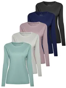 Comfortable Women's 5-Piece Long-Sleeve Sports T-Shirt Set Soft Multi-Color Palette for Fitness & Everyday Wear Ideal for Casual & Fitness Wear