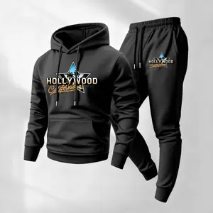 Men's classic Hollywood floral print hooded sweatshirt and drawstring sweatpants set, men's casual sportswear, long-sleeved hooded jacket and pants, suitable for autumn and winter, men's everyday wear, tracksuit, casual athletic wear.