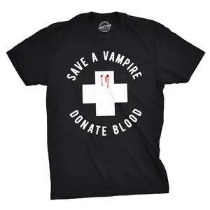 Mens Save A Vampire Donate Blood T Shirt Funny Sarcastic Halloween Night Tee for Guys Mens Funny T Shirts Cool Vintage Fashion T-Shirt Gift Classic Menswear Halloween Apparel for Men Funny Sarcastic Short Black
