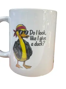Funny Duck Ceramic Coffee Mug, White, 11 oz, "Do I Look Like I Give a Duck" and "Zero Ducks Given" Design