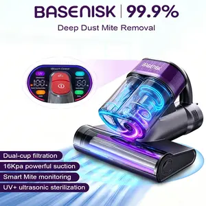 BASENISK Mattress Vacuum Cleaner, Dust Mite Remover with 16Kpa Powerful Suction & UV-C Light & Smart Mite Detection, Double-Cup Handheld Vacuum With HEPA Filter, Deep Clean for Bed, Pillow, Sofa, Carpet, #SummerVibes