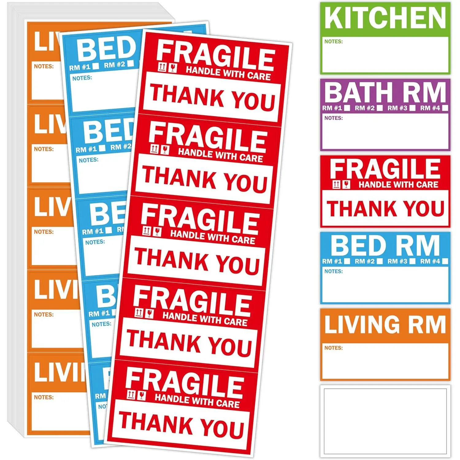 120 count  Moving Labels, 5 Color Coding Labels Packing Box Stickers with 20 Fragile Stickers & 20 Blank Ones, Apartment Moving Helper (Each Measures 2" x 3.6")