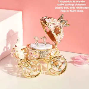 Rabbit Carriage Cloisonné Jewelry Box, Exquisite Enamel Storage Organizer, Decorative Ornament for Home & Desktop. Ideal Gift for Proposal, Wedding, Valentine's Day, Birthday & Holidays, Perfect for Room, Living Room Decoration, Suitable for Gifting.