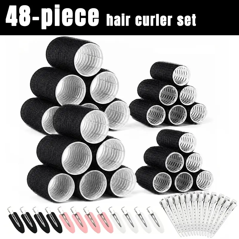 Women's 48PCS Heatless Hair Rollers Kit - Lightweight No Heat Velcro Self-Grip Rollers with Stainless Steel Duckbill Clips, 2 Sizes for Short/Medium/Long Hair, Fluffy Damage-Free Overnight Beach Waves Haircare Tool, Ideal Daily Beauty Gift