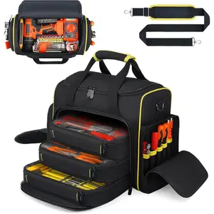 2.0 Gen Tool Bag With 3 Removable Cases, Double Layers&Large Capacity Tool Tote, Multi-Pocket Organizer For Tools and Crafts, Durable And Water-Resistant(Yellow)