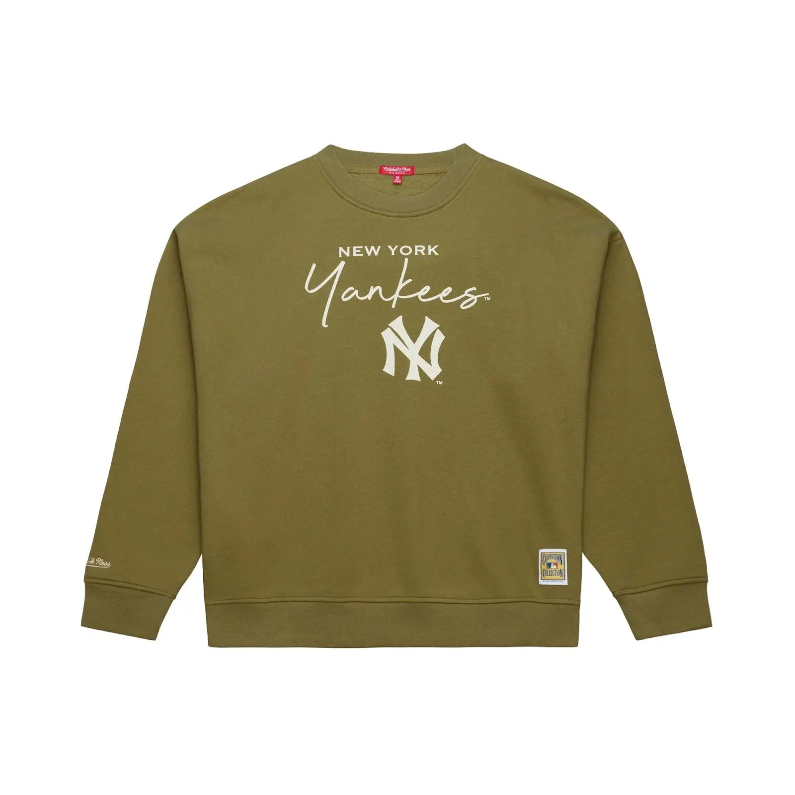 Women's New York Yankees Olive Midweight Crewneck Sweatshirt MLB Throwback Vintage Fan Gear Mitchell & Ness