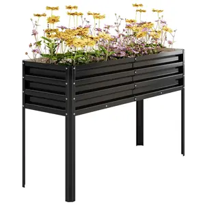 [FLASH SALE] Garvee Raised Garden Bed with Watering Reservoir, Tall Elevated Planter, Heavy Duty Steel, Modular Drainage System, Black, Ideal for Vegetables & Herbs
