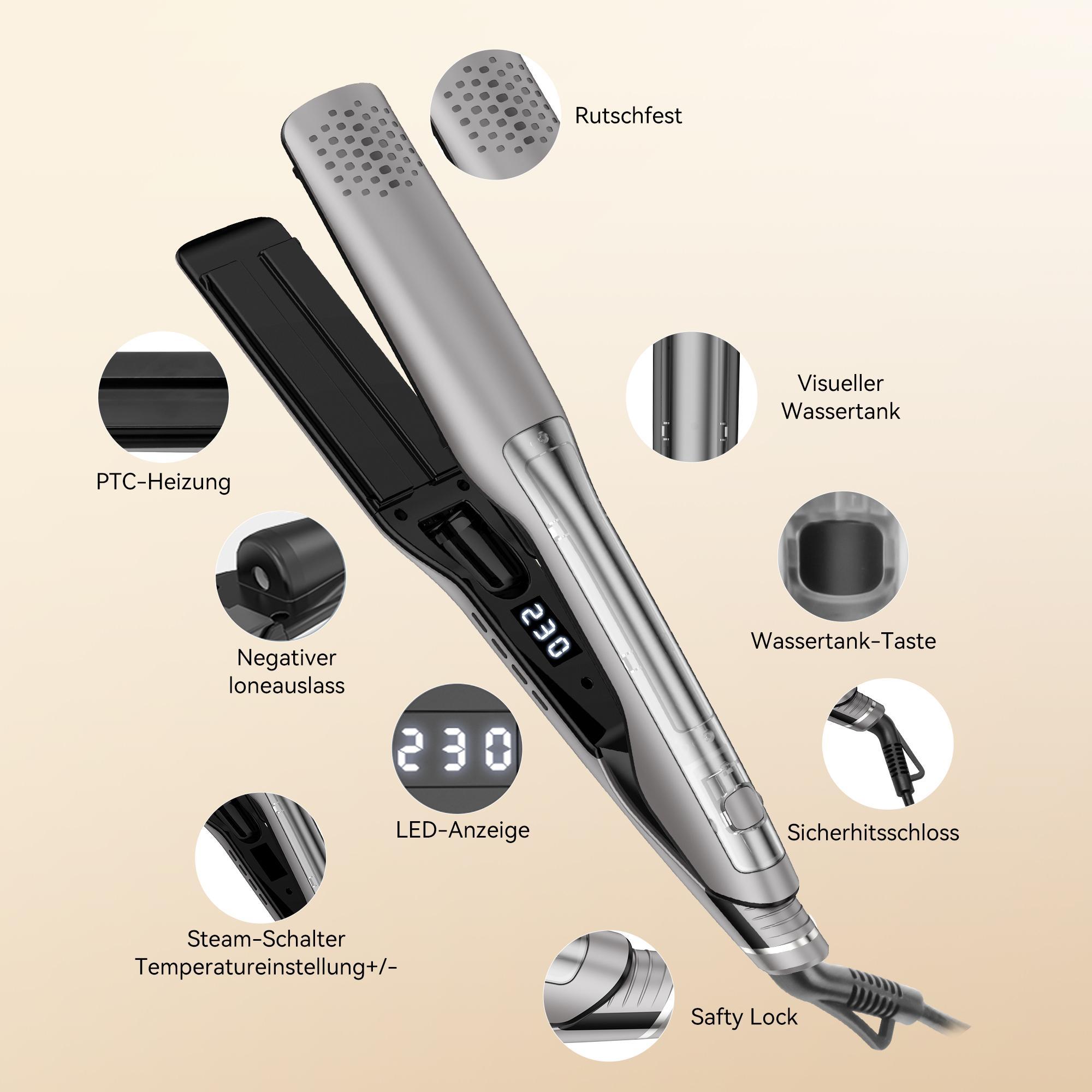 Professional Steam Infrared Hair Straightener | 2 in 1 Hair Curler & Straightening Iron, Steam Protection Anti-Frizz Smooth Hair Styling Tool