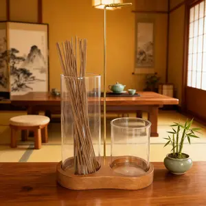 UFORU Valentine’s Day Special 2-in-1 Incense Holder & Candle Holder with Removable Glass Ash Collector, Romantic Woody Home Decor Ornament for Living Room Bedroom