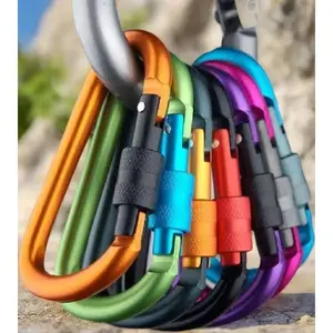 5pcs Outdoor climbing carabiner hook, quick-release D-type with lock, extra hard and sturdy aluminum alloy, nut keychain, backpack water bottle clip