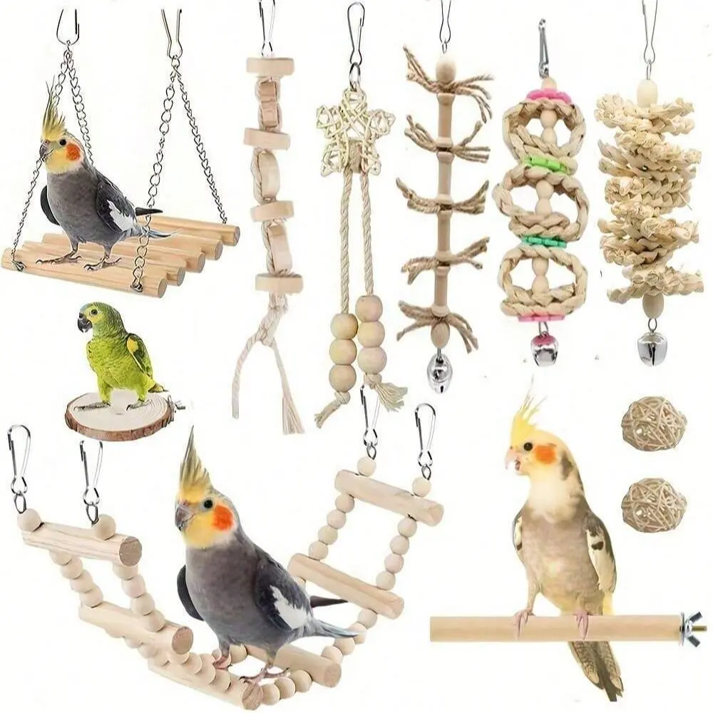 Random Bird Parrot Swing Toy, 5 Counts/set Chewing Standing Hanging Perch Hammock Climbing Ladder, Bird Cage Toys for Budgerigar, Parakeet, Finches and Other Small To Medium Birds, Bird Perches for Cage