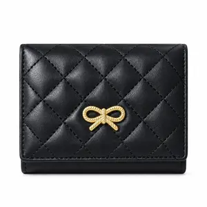 Cute Coquette Bow Quilted Wallets Small Wallet Card Holder ID Window for Women Girls