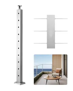 Cable Railing Post for Level Deck and Stair, 36 X 0.98 X 1.97 Inch, Stainless Steel Handrail Post with Wire Drawn Cable, Pre-Drilled Pickets, Mounting Bracket, Stair Railing Kit, Silver Finish
