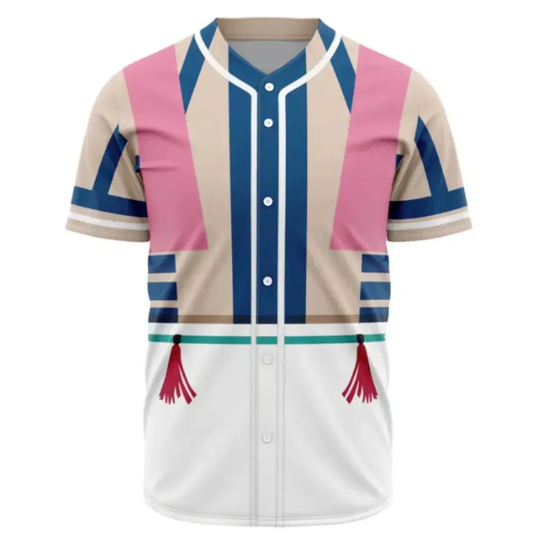 Anime Akaza Demon Slayer Cosplay Baseball Jersey, Premium Breathable Button Down Sport Jersey, High-Definition Sublimation Print Streetwear Shirt, Ultimate Gift for Anime Fans