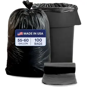 55-60 Gallon Trash Bags, Heavy Duty Black Garbage Bags, 100 Count for Lawn, Yard, and Outdoor Waste Disposal, Ideal for Industrial Trash Cans, Contractors, and Home Improvement Projects