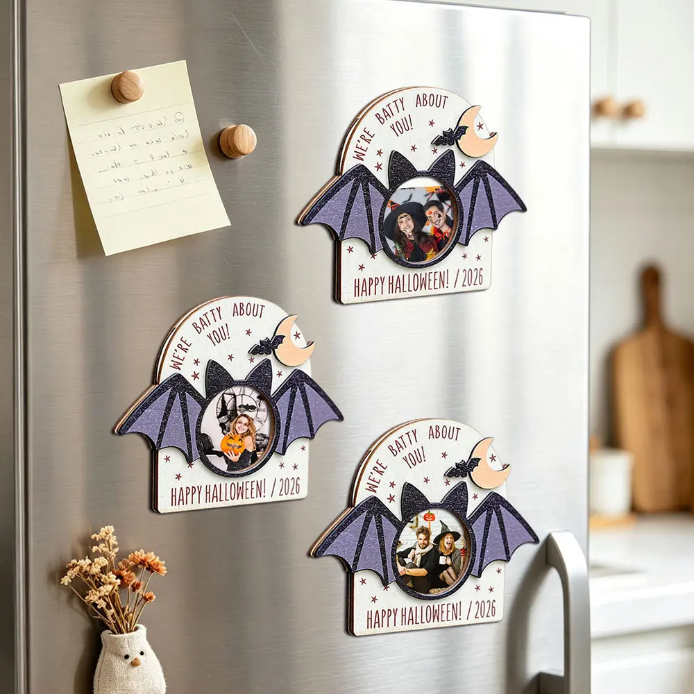 Picture Frame Fridge Magnet - Wooden Halloween Photo Frame Magnet for Kitchen Fridge, Office Whiteboard & Locker Decor, Cute Keepsake Gift for Kids, Family & Friends