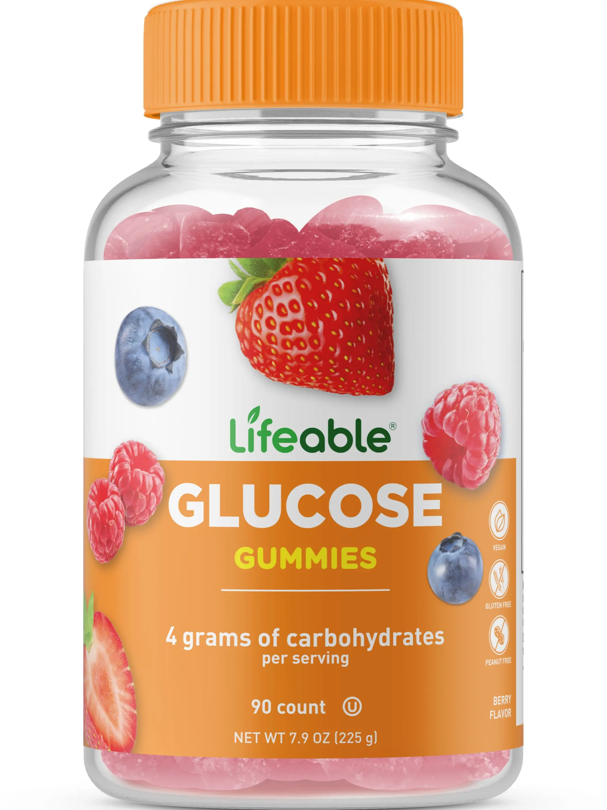 Lifeable Glucose Gummies - Great Tasting Natural Flavor Gummy - Gluten Free GMO-Free Chewable - for Adults and Kids - 90 Gummies