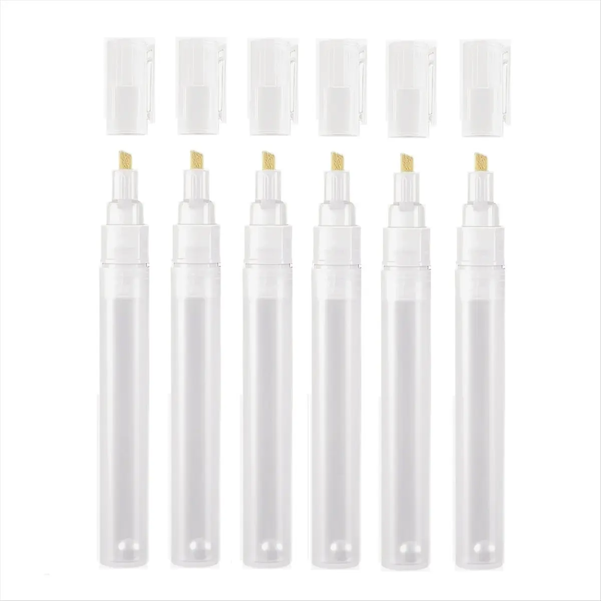 6Pcs Empty Fillable Blank Paint Touch Up Pen Markers,Round Tilted-Head Paint Marker Pens for Art Painting Crafts Kit 6mm