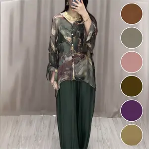 VVZ 2026 Spring Fashion New Hand-Painted Print Shirt and Wide-Leg Pants Two-Piece Set