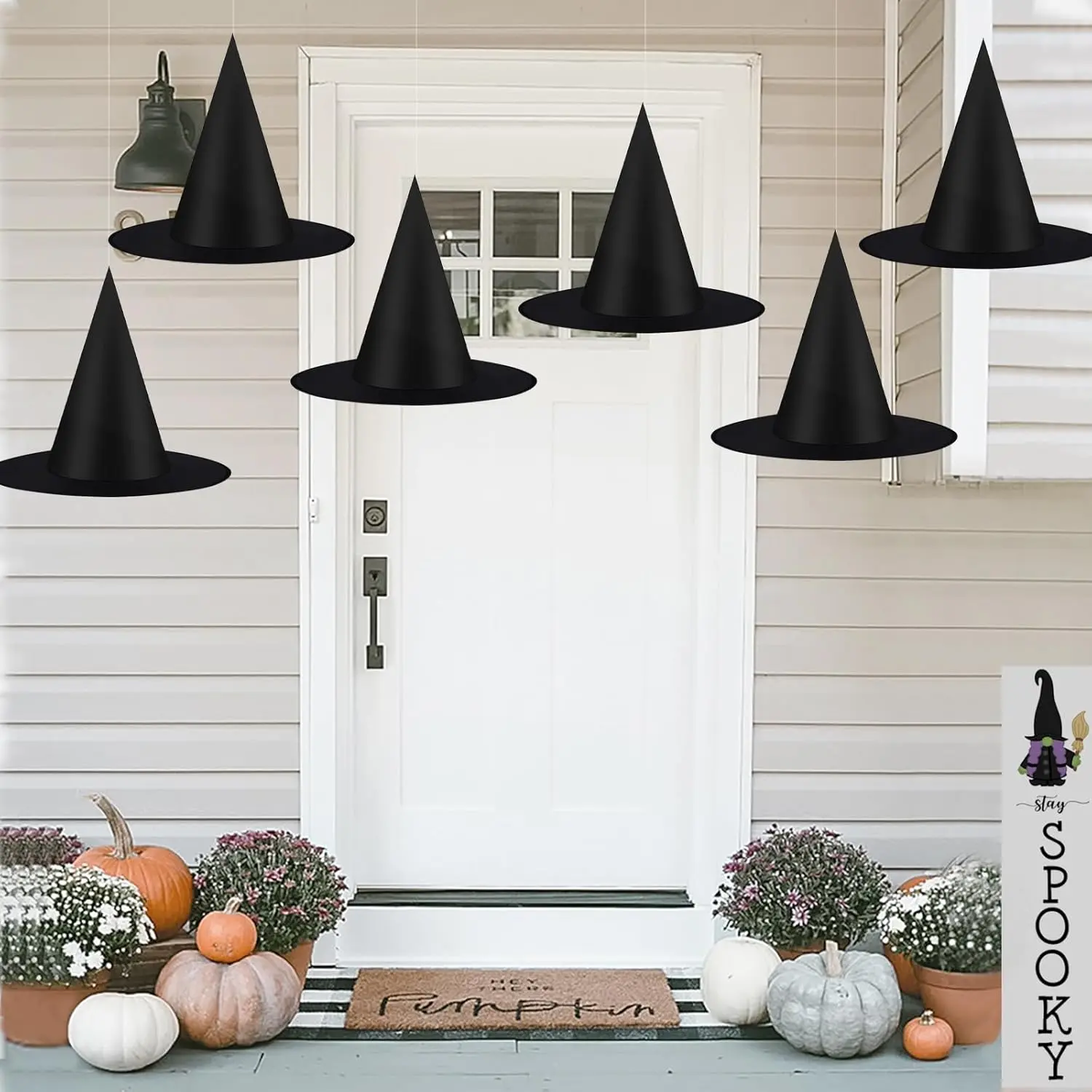 6 count Halloween Decorations Black Witches Hats Costume Accessory,  Wizard Hats Bulk for Women with 115 FT Rope, Floating Front Porch  Yard Indoor Outdoor Hats Decor Party Supplies