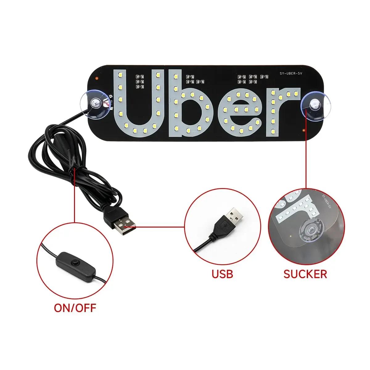Uber LED Windshield Sign Bright Ultra-Slim USB Powered Car LED Light Sign Glowing Rideshare Indicator for Uber Drivers Dimmable Night Visible Car Accessory Must-Have for Rideshare Drivers