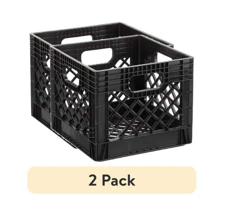 2-Pack Black 16-Quart Stackable Utility Baskets, Open Storage Crates with Easy-Grip Handles for Home Organization
