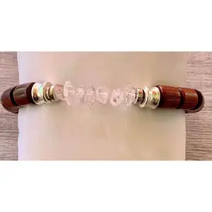 David Handmade Herkimer Diamond Quartz and Wood Bracelet One of a Kind Gemstone Jewelry for Men and Women Handmadegemstonebracelets