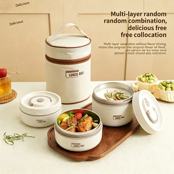 Stainless Steel Double-Deck Bento Box - Dual-Layer Insulated, Airtight Leakproof Divided Lunch Container with Lid & Silicone Tableware, Ideal for Work & Bento Box Lunch Ideas, Lunch At Work